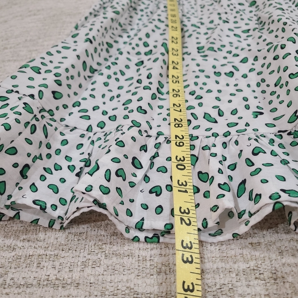 NEW Ces Femme Green White Spotted Babydoll Summer Dress Small Ruffle Hem - Picture 7 of 8